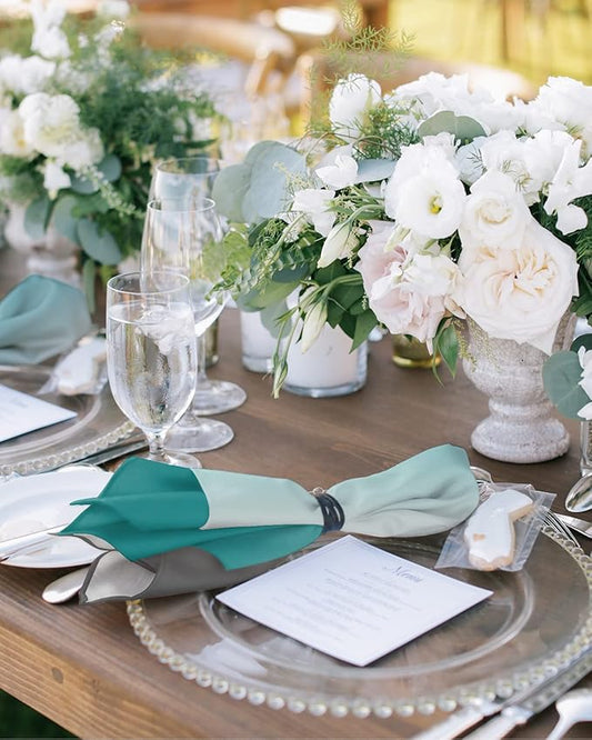 Cloth Napkins Teal Grey Ombre Set of 4 Dinner Napkins Paper Soft Durable Washable Table Napkin Turquoise Gradient Gradual Color Reusable Napkins for Family Dinners Weddings and Everyday Use 20x20 Inch