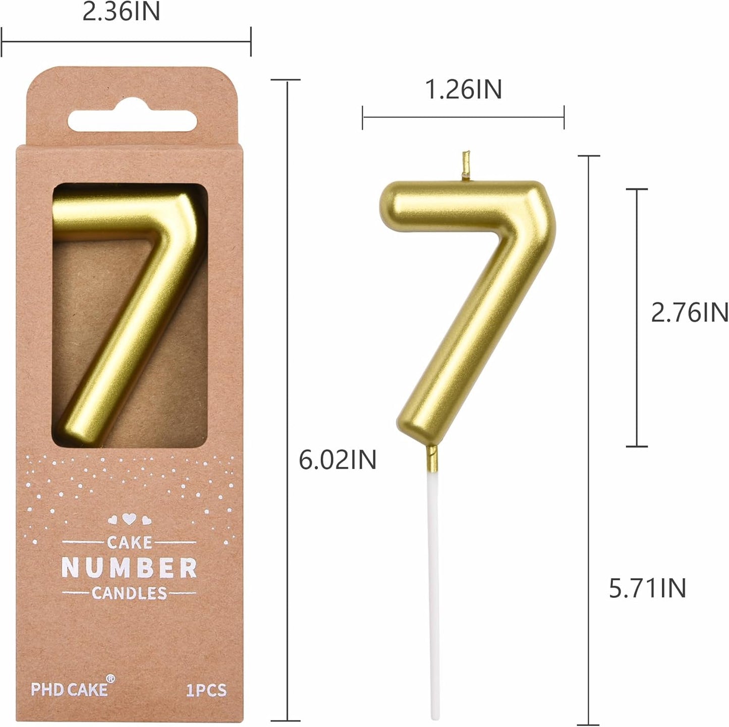 PHD CAKE 2.76 inch Classical Gold 7 Number Birthday Candles, Gold and Cake Number Candles for Party Celebration