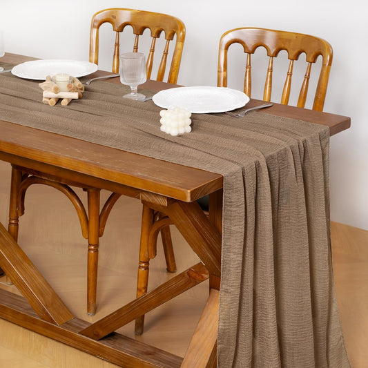 Socomi 3pcs Cheesecloth Table Runner Coffee Fall Thanksgiving Gauze 120 Inch Rustic Boho Cheese Cloth Runner for Wedding Party Baby Bridal Shower Centerpiece Decoration Holiday Home Decorations