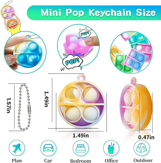 ONKULL Pop Fidget Keychain 90 Pack ,Mini Fidget Toys Bulk ,Sensory Toys for Kids ,Party Favors for Kids 4-8,8-12 Year ,Back to School Gifts for Classroom ,Valentines Goodie Bags Stuffers