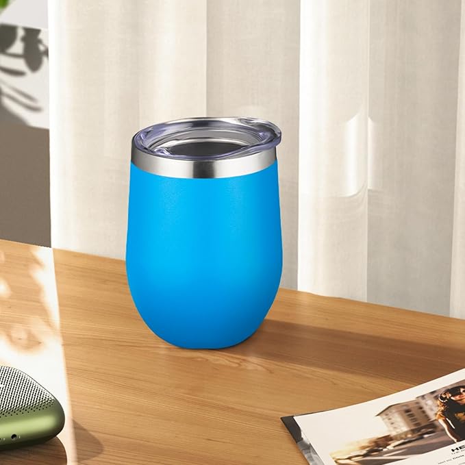 12oz Stemless Wine Tumbler with Lid Double Wall Insulated Wine Cup Stainless Steel Glasses Tumbler with Straw Insulated cocktail Tumbler Coffee Mug for Hot and Cold Beverages (Multicolor-8,4Pack)