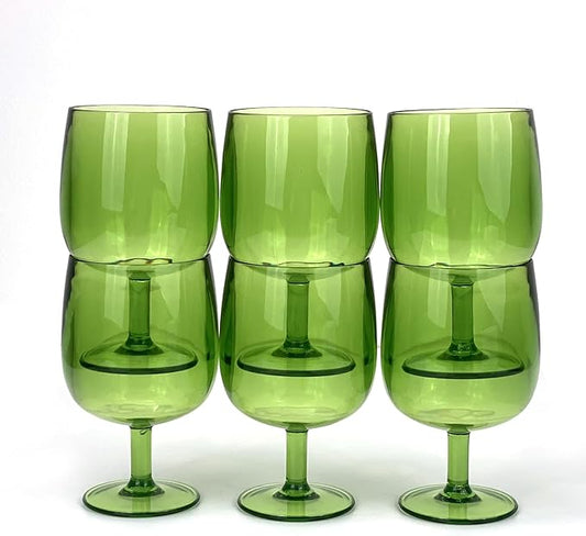 Yalin Set of 6 Unbreakable 12 oz Acrylic Plastic Wine and Water Tumbler Stackable Goblets. (Green, 12 oz)