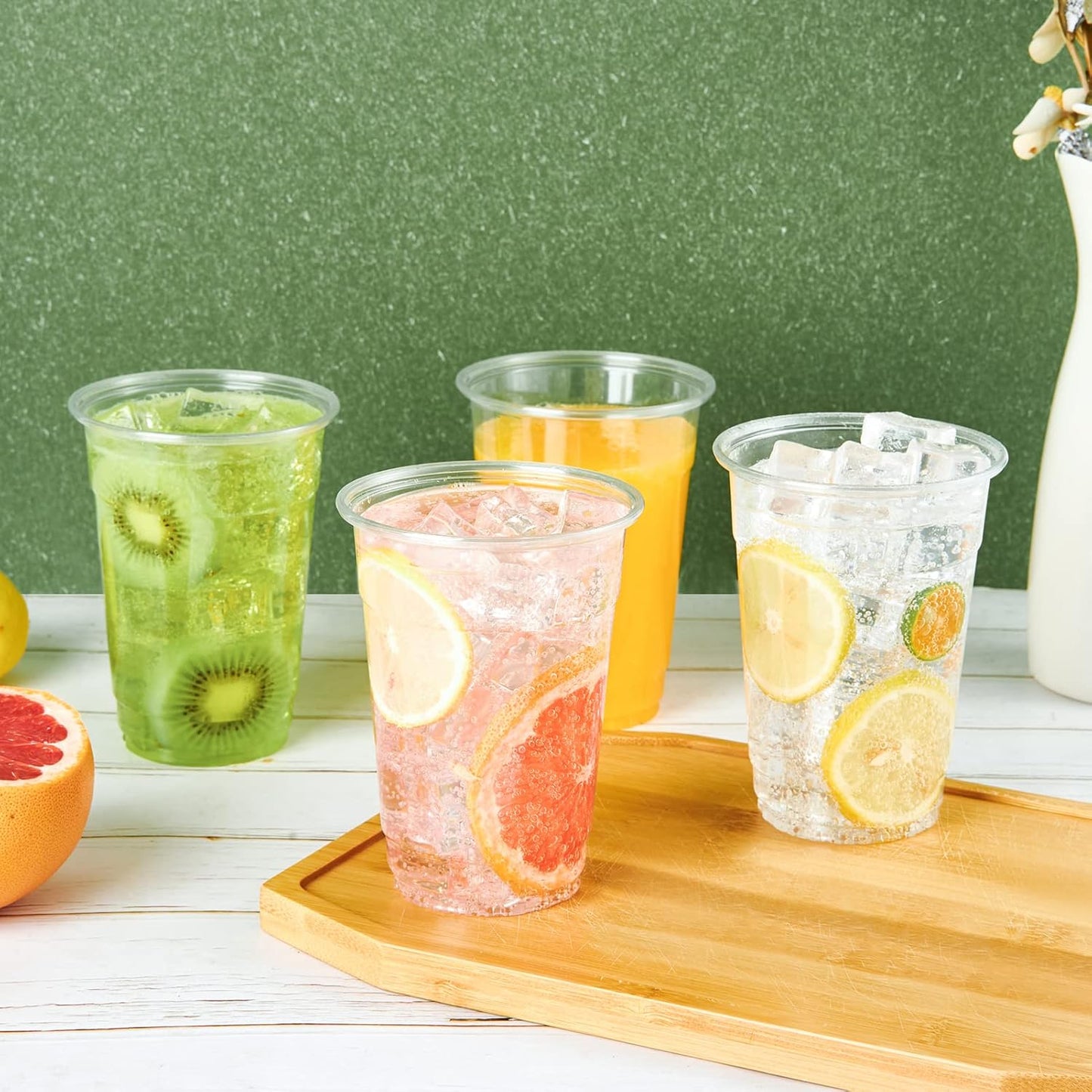 Turbo Bee 100 Pack 16 OZ Clear Plastic Cups, Disposable Crystal Plastic Party Cups for Iced Coffee, Smoothie, Slurpee, or Any Cold Drinks