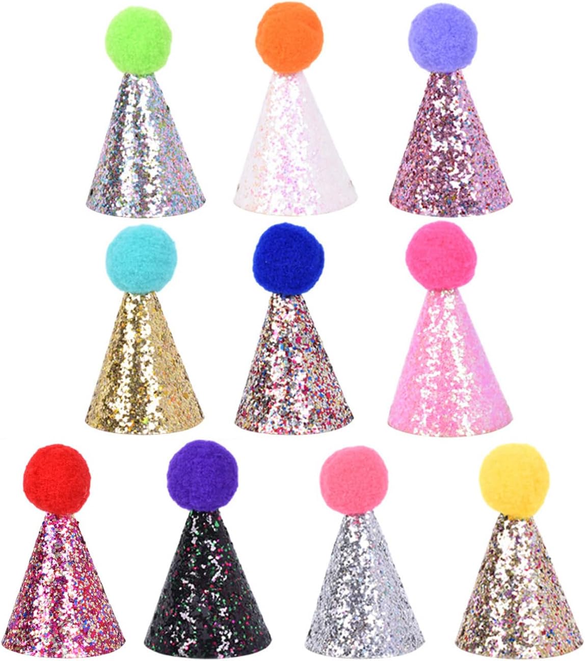 10 Pcs Colorful Mini Party Hats for Stuffed Animals, Birthday Party Felt Cone Hat for Cat Dolls Dog Rabbit Puppies Birthday Party Decorations (10 Pcs)