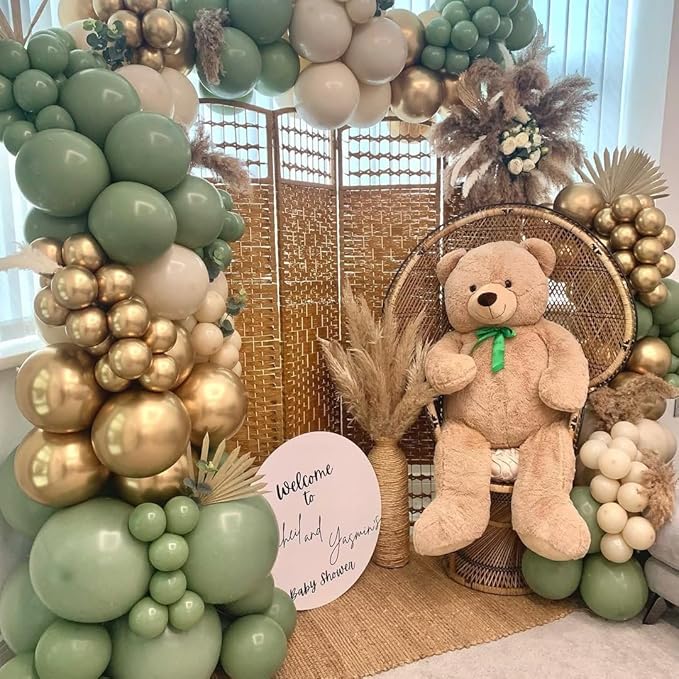 Sage Green Balloon Arch Kit-155pcs Sage Green Sand White Chrome Gold Balloon Garland for Baby Shower Decorations Balloons Decorations and Bridal Shower Birthday Engagement Party Supplies