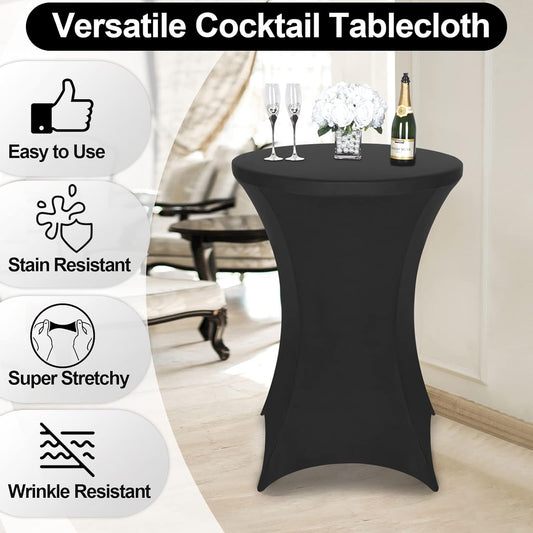 FestiCorp 10 Pack Spandex Black Table Cover, Cocktail Fitted Tablecloths, Round Highboy Stretch Table Covers Cloths for Party, DJ, Bar, Wedding, Birthday, Banquet, 30"-32" Diameter x 40"-43" Height