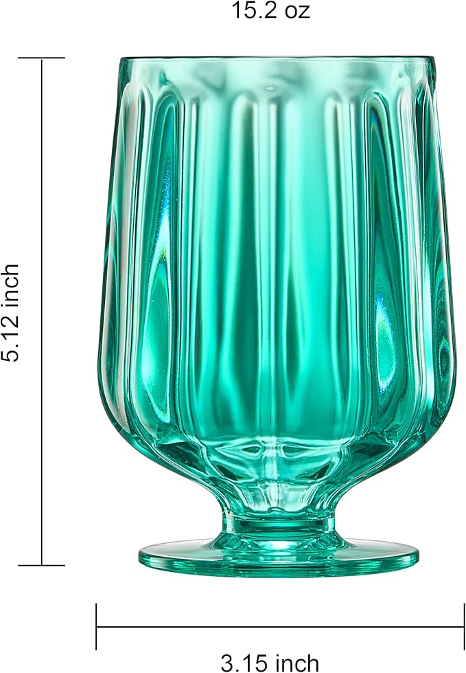 15oz Unbreakable Premium Drinking Glasses Set of 4 - Super Grade Acrylic Plastic - Perfect For Gifts - European Style Shatterproof BPA-free Glassware Dishwasher-Safe, Indoor & Outdoor (Green)