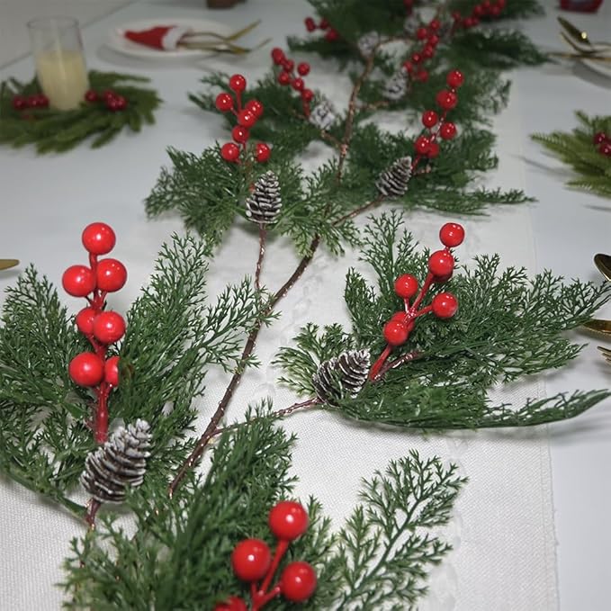 2025 New 6.56FT Christmas Garland Lights with 96 LED 8 Flash Modes Battery Operated Cypress Garland with Timer Lighted Xmas Pine Garland Christmas Decor for Mantle Fireplace Table Stairs Holiday