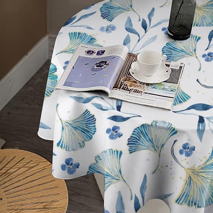 YCness Autumn Maple Leaves Tablecloth, Thanksgiving Autumn Harvest Watercolor Ginkgo Biloba Leaves Table Cover for Party Picnic Dinner Decor 60x60 Inch Round