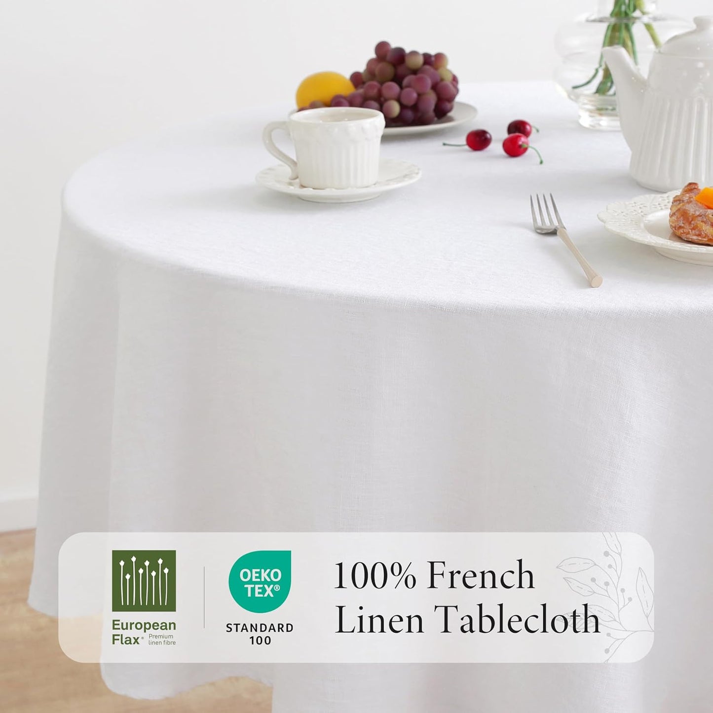 Linen World Linen Tablecloth,100% French Linen Round Tablecloth 70" Inch,Washable White Tablecloth for Dining,Outdoor,Weddings and Restaurants,Decorative Thanksgiving Christmas