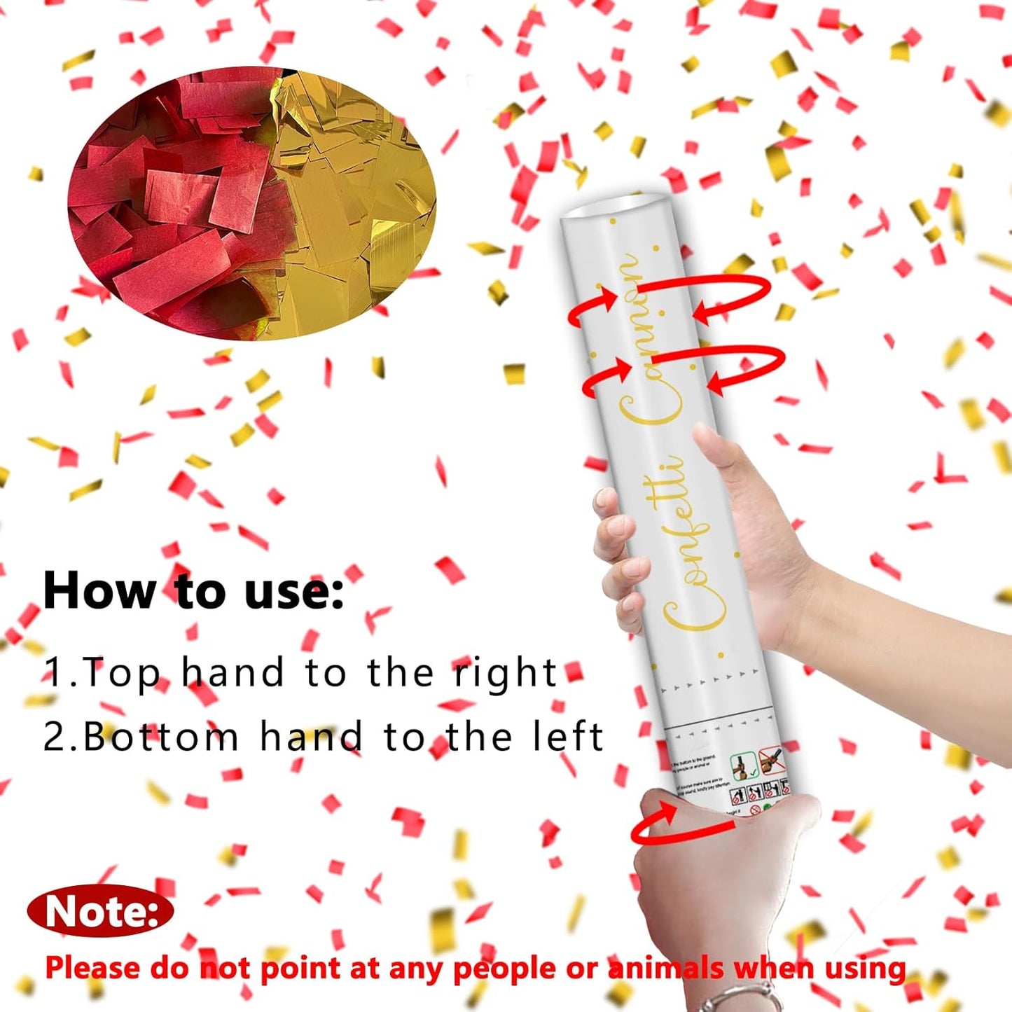 12" Red & Gold Confetti Cannons - Party Poppers for Birthday Graduation Retirement Wedding New Year Celebrations - Easy to Use - Pack of 6
