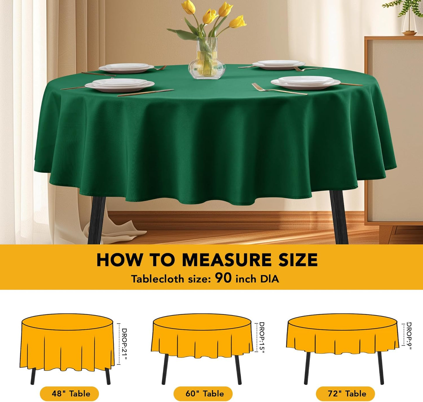 10-Pack Hunter Green Round Tablecloths, 90 Inches, Stain-Resistant Polyester for 4-5 Ft Round Tables - Washable Table Covers for Weddings, Banquets, Birthday Parties, Events