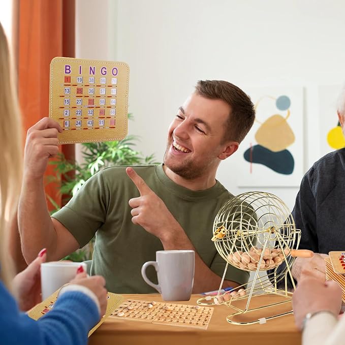 GSE Games & Sports Expert Deluxe Bingo Game Set with Large Brass Cage, 200 Shutter Slide Bingo Cards, Master Board, Calling Balls for Large Groups, Parties, Game Night