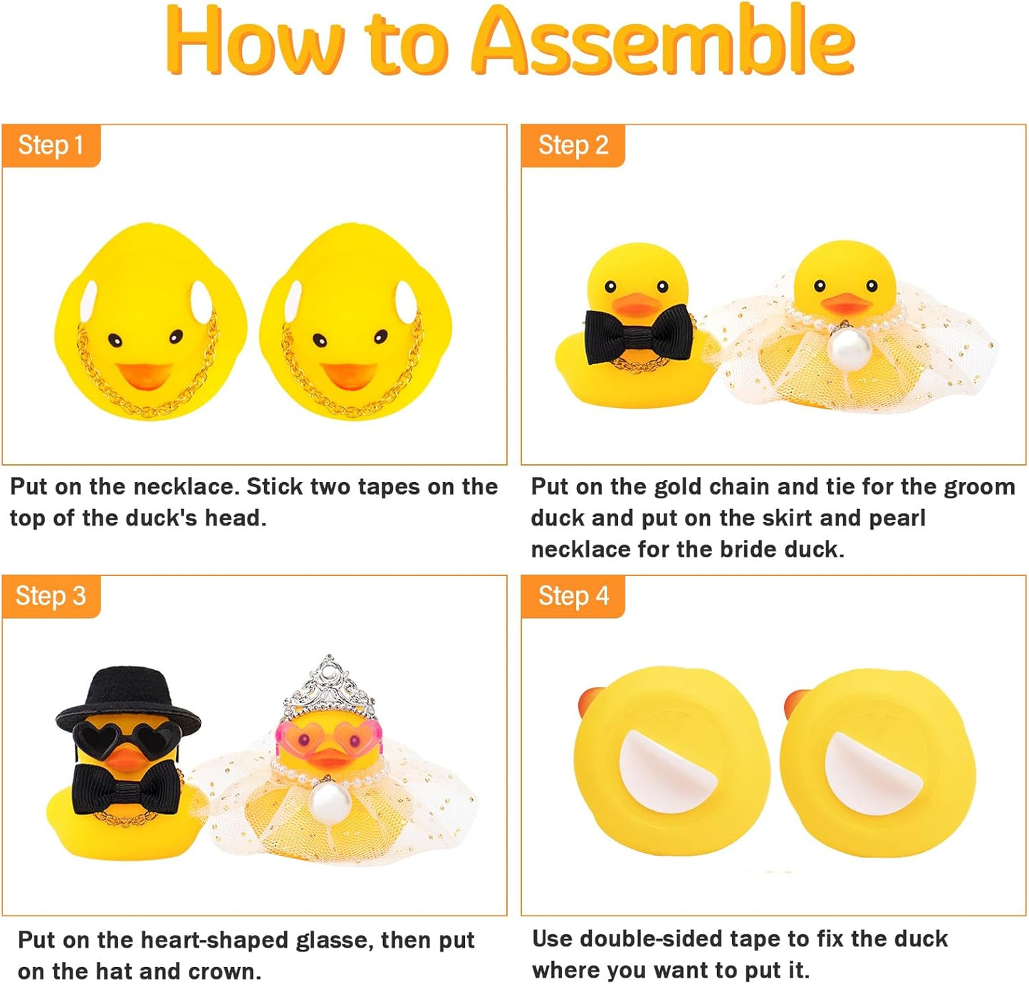 wonuu Pair Set of 2 Bride and Groom Rubber Ducks for Wedding Favors, Party Favors, Ceremony Gift Set, Marriage Souvenir, Marry Blessings, Aniversary Present, White Dress&Short Top Hat