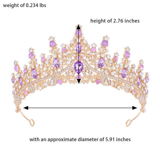 Purple Tiara for Women Crystal Queen Crowns Rhinestone Princess Tiaras for Girl Wedding Headband for Bride Hair Accessories for Halloween Costume Birthday Party Prom Mother's Gifts