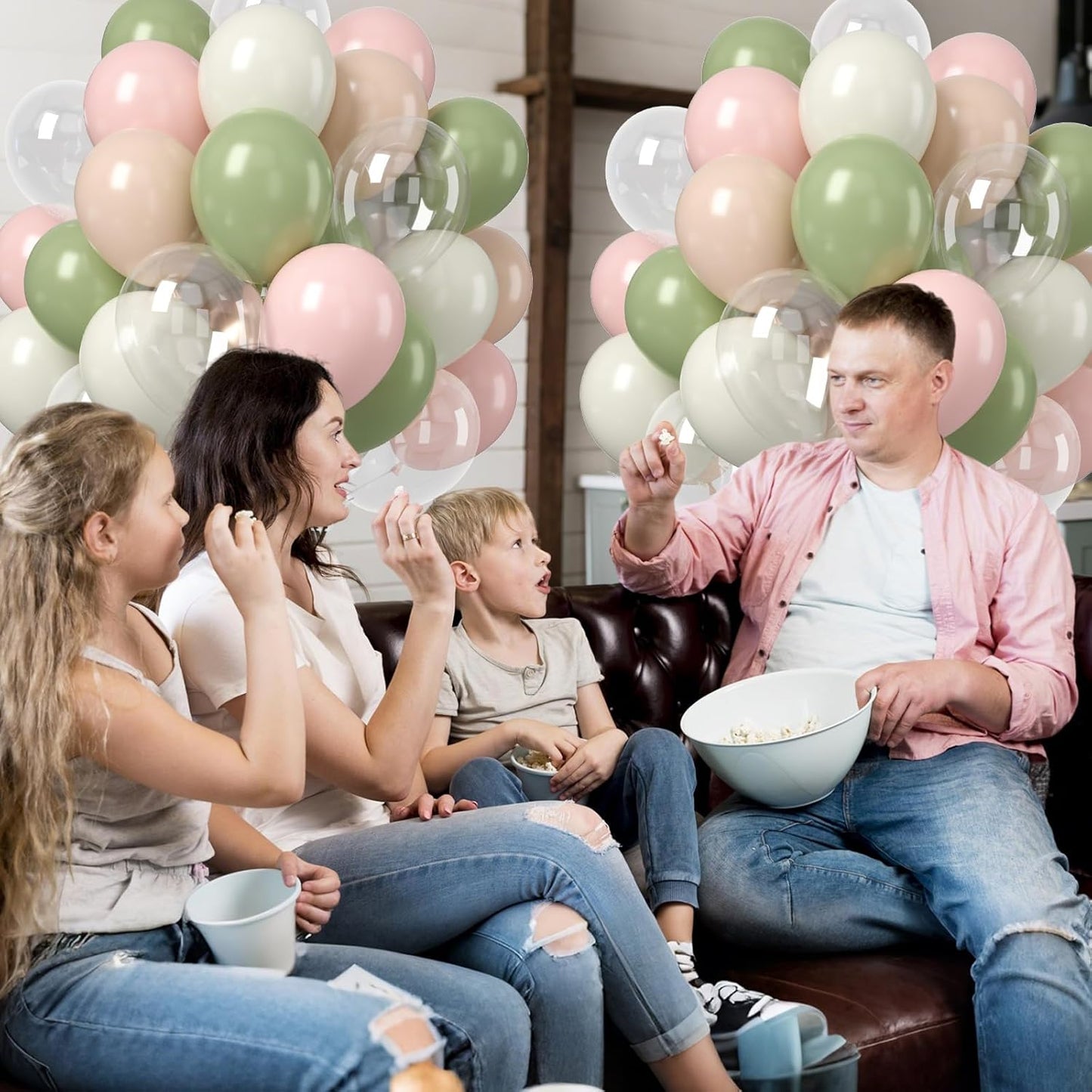 Pink and Sage Green Balloon, 50PCS 12Inch Olive Green Pink Sand White Ivory Clear Transparent Balloons for Wedding Birthday Baby Shower Gender Reveal Woodland Jungle Safari Decorations