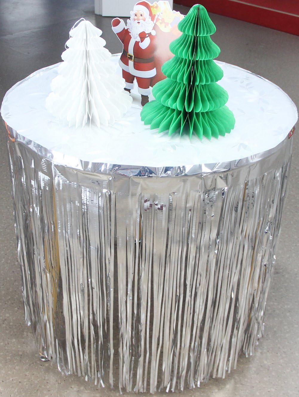 Set of 2 Metallic Foil Fringe Table Skirt 29x108 Inch Tinsel Disposable Skirting for Parade Floats Trailer, Mardi Gras Party, Birthday, Baby Shower, Wedding (Silver)
