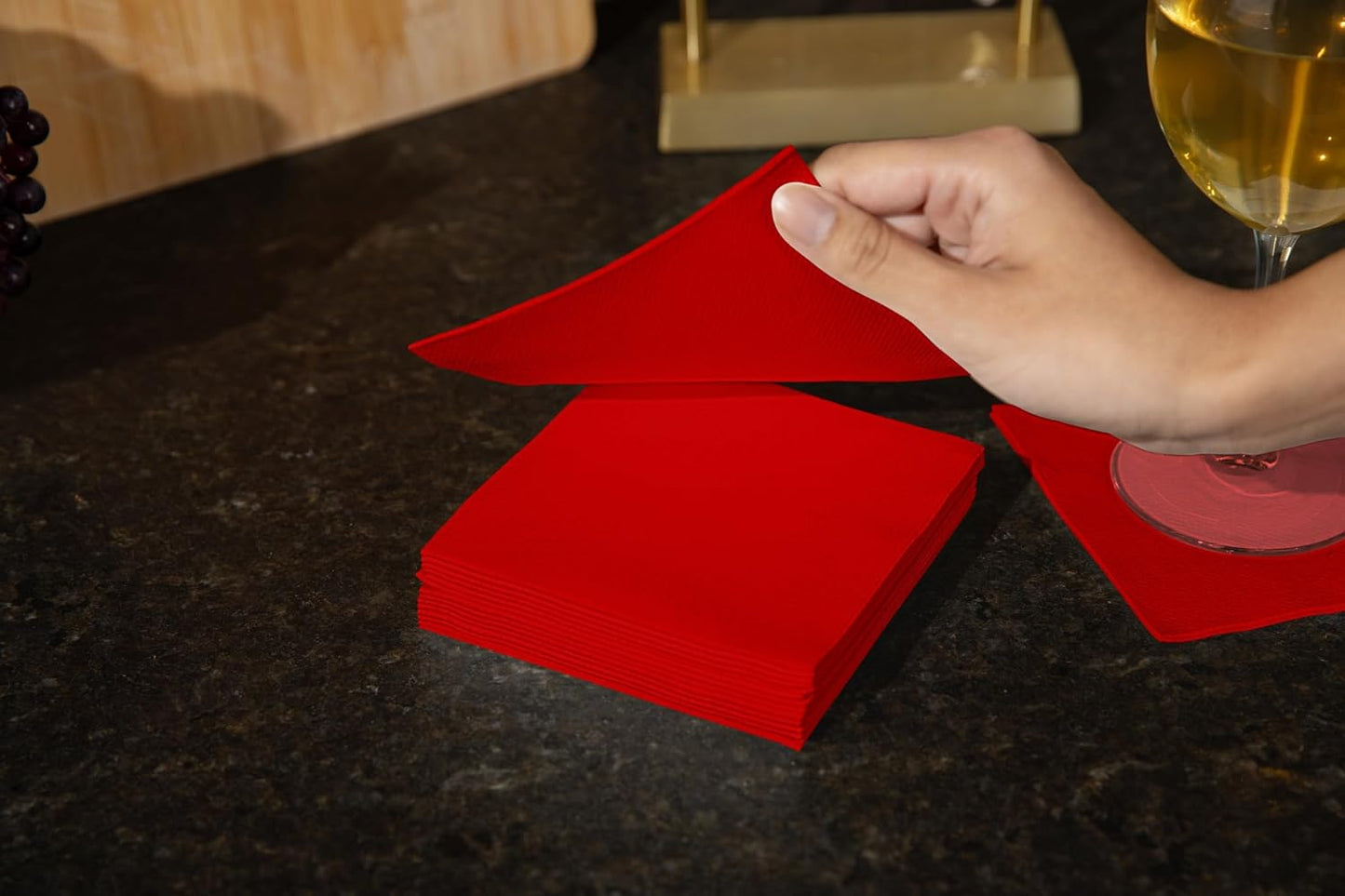 AMERICAN HOMESTEAD Red Cocktail Napkins - Premium 4.75"x4.75" Disposable Linen-Like Beverage Napkins - Bulk Square Party Bar Serviettes for Weddings, Parties, Events, and Everyday Use - 100 Count