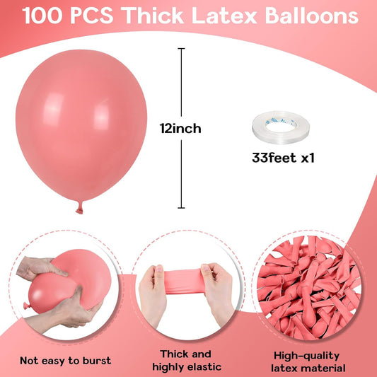 Dusty Pink Balloons 12 Inch, 100 Pack Vintage Pink Balloon Boho Dusty Rose Latex Balloons Matte Mauve Retro Blush Pink Helium Balloons for Birthday Wedding Baby Bridal Shower Party Decorations