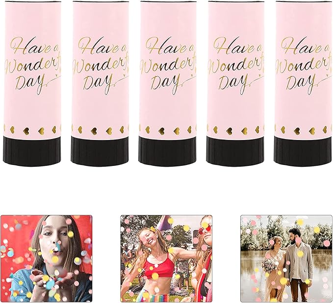 Pink Confetti Party Confetti Cannon, 6 Pack Mini Party Poppers Pink Confetti Cannon Shooters Biodegradable Confetti for Wedding Kids Birthday Party Supplies