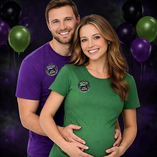 Baby is Brewing Halloween Gender Reveal Stickers 40ct – Bubbling Witch Cauldron Team He or Team She in Purple & Green