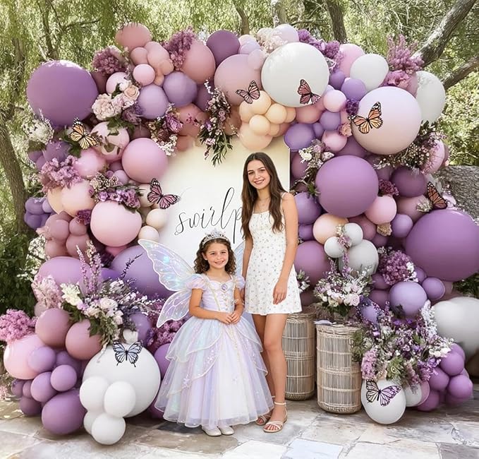 Purple Pink Balloon Arch Kit, Double Stuffed Pastel Pink Lavender White Beige Balloon Garland Dusty Light Lilac Cream Balloons for Birthday Baby Shower Wedding Butterfly Flower Mothers Day Party Decor