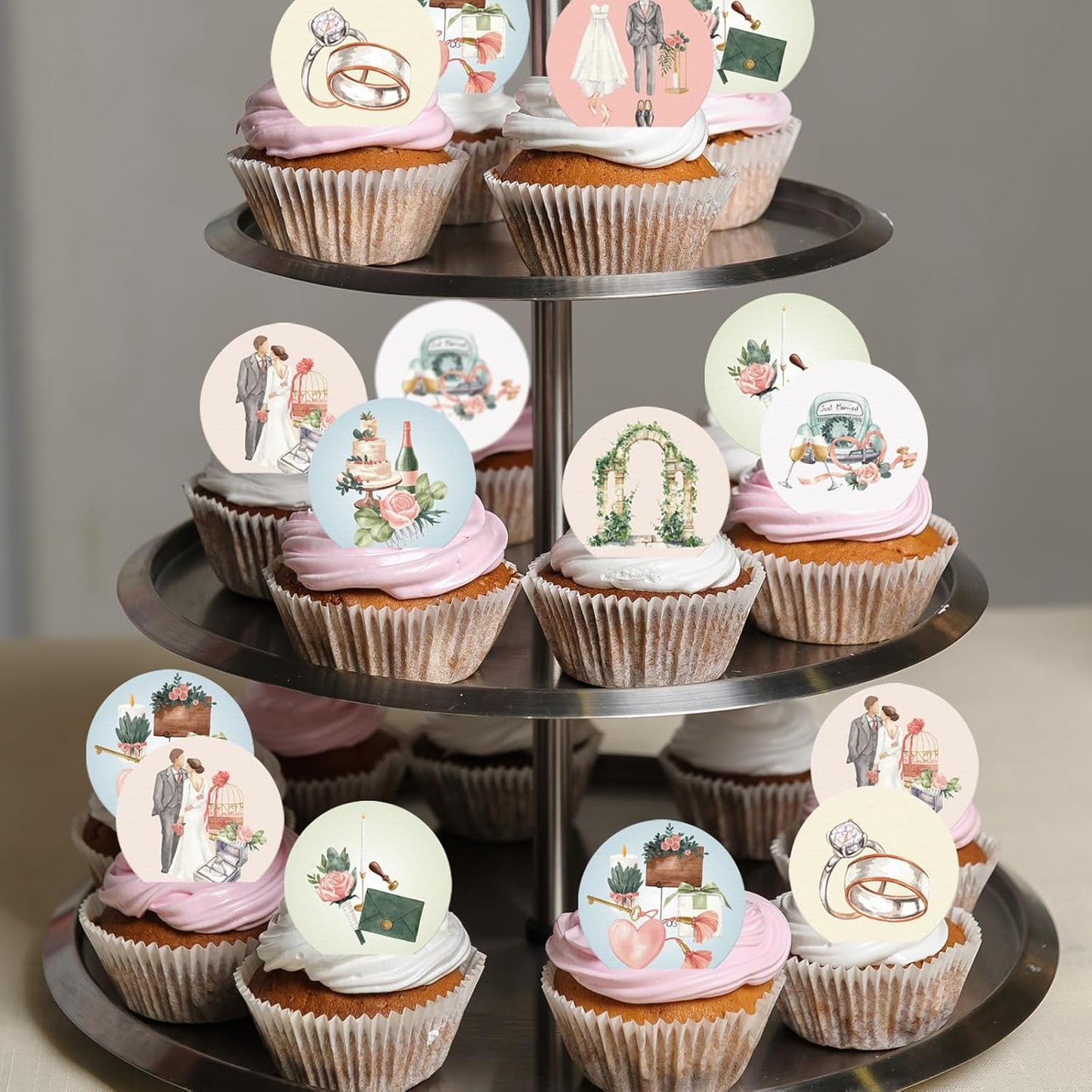 36PCS Edible Wedding Cupcake Toppers Wafer Paper Groom and Bride Cupcake Decoration Diamond Ring Cupcake Picks for Bridal Shower Bachelorette Wedding Party Supplies