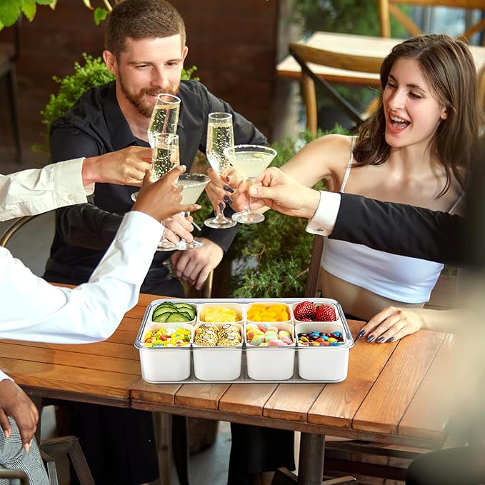 Divided Serving Tray Fresh-keeping Box with Lid&Handle,8 Compartments Snackle Box Charcuterie Container,Snack Box Container for Adults,Travel Snack Tray with Lid for Fruit,Vegetable,Candy,(2 Pack)
