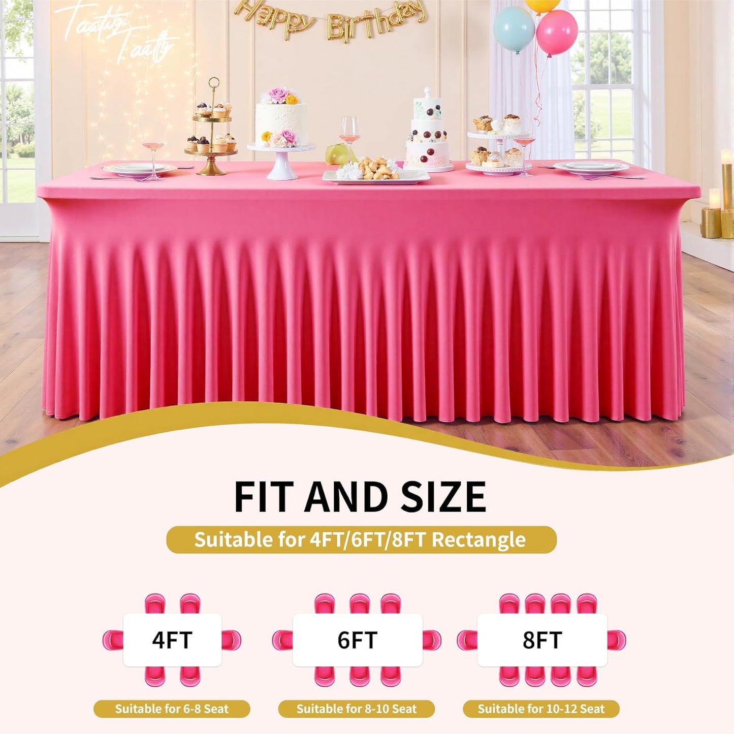 Outpain 6ft Spandex Table Cloth for Standard Folding Tables-4Pack Hot Pink Table Cloth Table Protector for Party, Wedding, Cocktail, Banquet, Festival