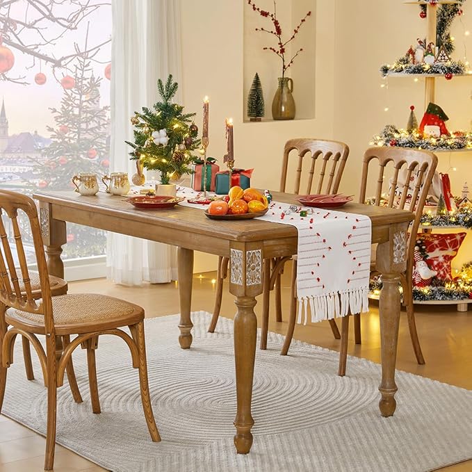 Wracra Christmas Table Runner, Natural Cotton Woven Macrame Table Runners 48 Inches Long for Christmas Decorations,Modern Farmhouse Woven Home Decor, 14x48 Inch, Red