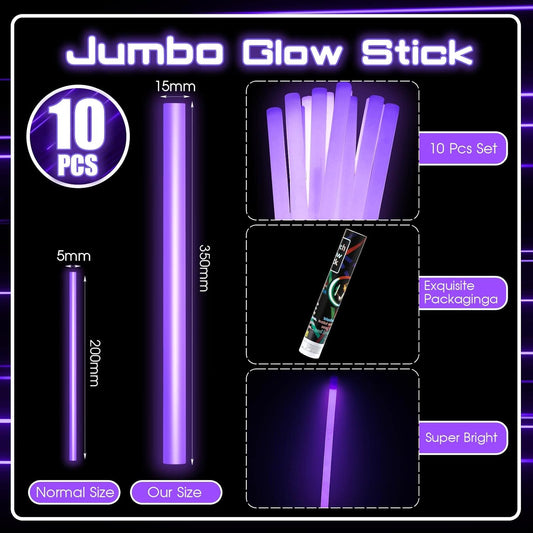 Lewtemi 10 Pcs Large Glow Sticks Big Giant Jumbo Halloween Christmas Emergency Light Stick for Camping Accessories, Survival Kit