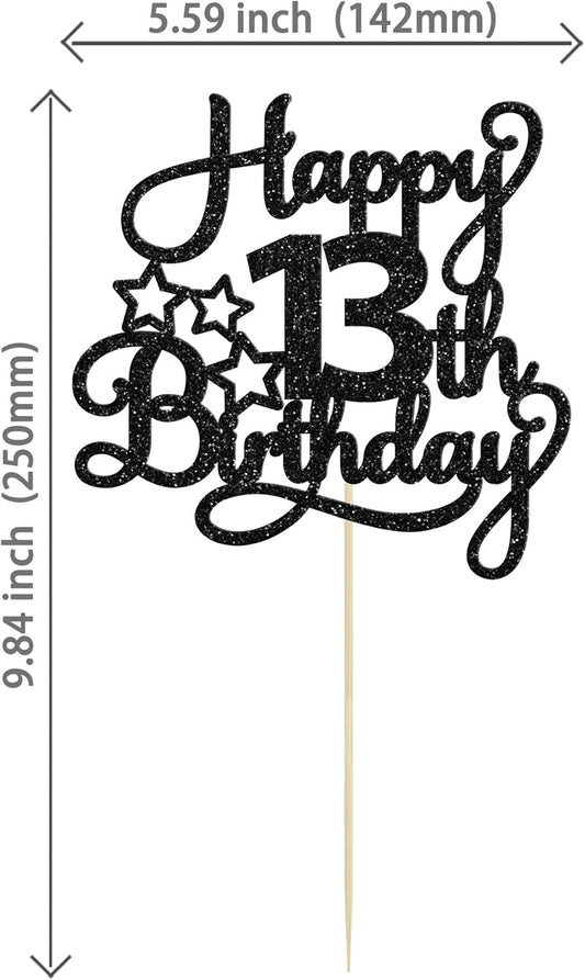 1 Pack Happy 13th Birthday Cake Topper Black Glitter 13 Official Teenager Cheers to 13 Years Old Birthday Cake Pick for Celebrating 13th Birthday Anniversary Party Cake Decorations Supplies