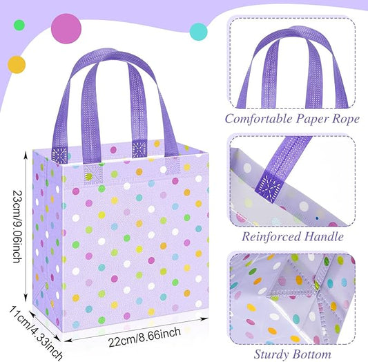 Sweetude 16 Pcs Pastel Dots Easter Gift Bag with Handles Non Woven Reusable Goodie Bags for Mother's Day Women Wedding Birthday Baby Shower Spring Party Favors