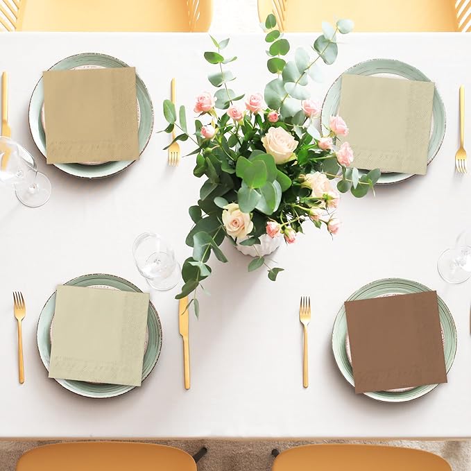 Whaline 150 Pack Brown Napkins 6.5 x 6.5 Inch 3 Colors Disposable Paper Napkins Brown Theme Fall Dinner Napkin for Farmhouse Wedding Birthday Party Celebration Gathering Supplies Table Decorations