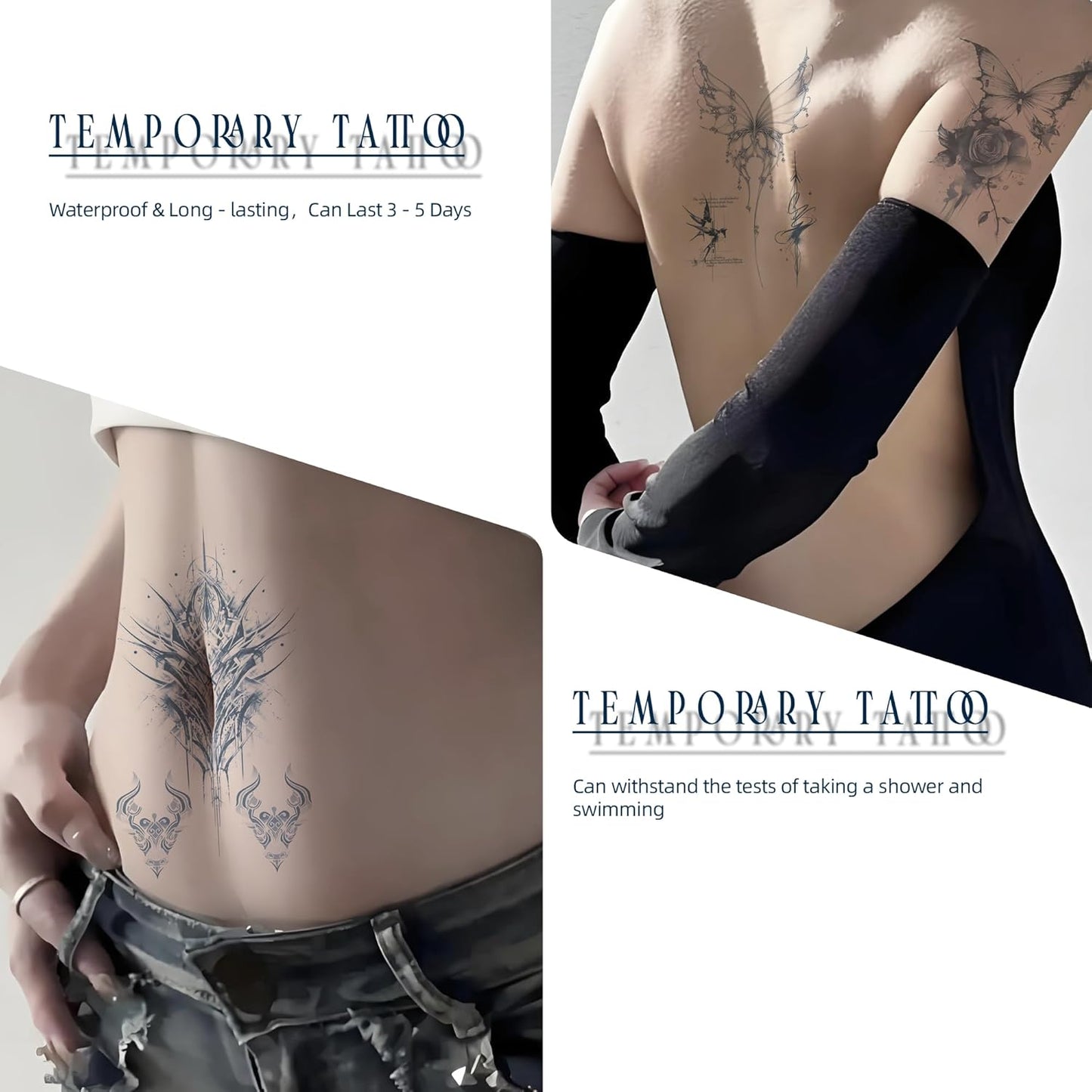 Women's Artistic Temporary Tattoos | Featuring Floral, Jellyfish, Elephant & Dragon-Head Patterns, Safe & Non-Toxic, Suitable for Daily Life, Parties & Travel (Sea Blue)