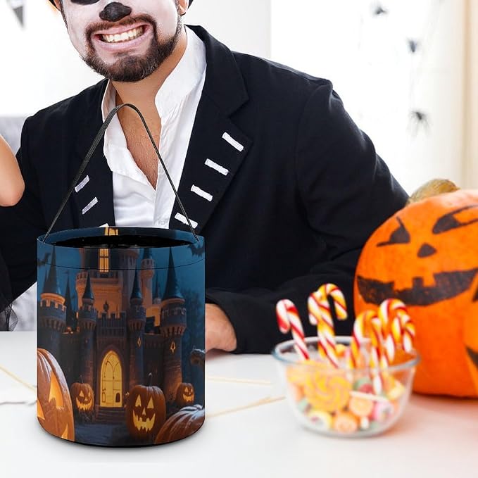 Halloween Candy Bucket - Halloween Night Moon Pumpkins Castle Trick Or Treat Candy Bag, Gift Bag for Party Favor Supplies