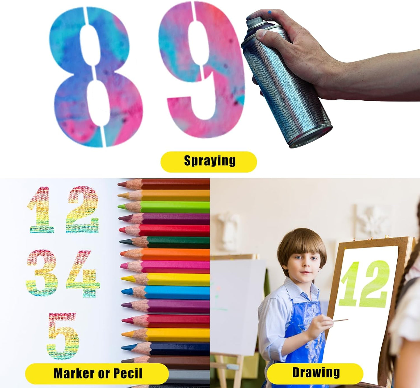 12 Inch Number Stencils Set, 0-9 Plastic Address Number Stencils Reusable Cake Digital Templates for Painting on Wall,Wood,Rock,Mailbox and DIY Art Projects