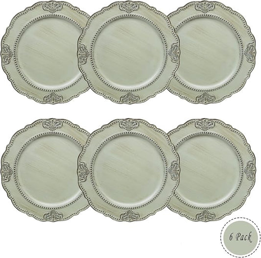 Spsyrine Antique Light Green Charger Plates Set of 6, 13" Plate Chargers for Dinner Plates, Wedding, Banquets, Party