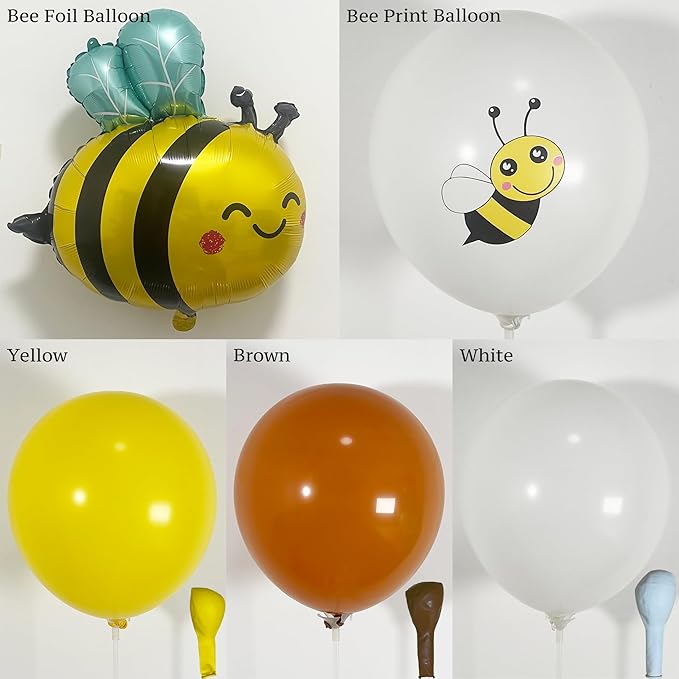 144PCS Bee Balloon Arch Garland Kit with Yellow Brown White Balloons for Honey Bumble Bee Theme Birthday Decorations, What Will It Bee Gender Reveal, Sunflower Party Decor