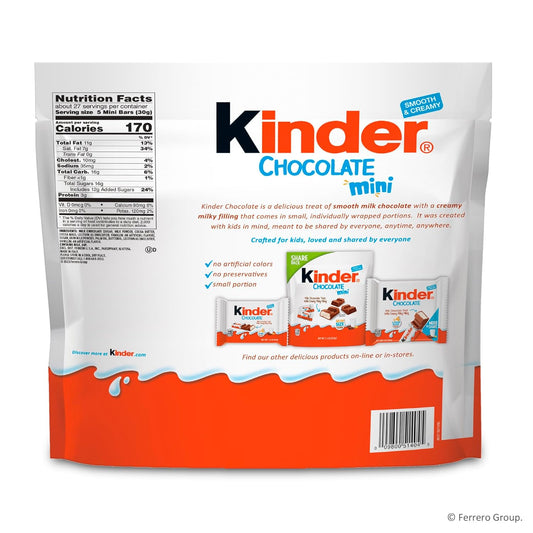 Kinder Chocolate Mini, 29.2 oz Bulk Pack, Up to 138 Minis, Milk Chocolate Bar with Creamy Milky Filling, Individually Wrapped Candy