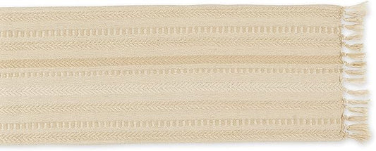 DII Farmhouse Braided Stripe Table Runner Collection, 15x108 (15x113, Fringe Included), Vintage Linen