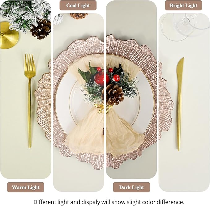 24 Pack Rose Gold Charger Plates Bulk, 13" Plastic Reef Chargers for Dinner Plates, Round Charger Plate with Floral Reef Design for Dinner Wedding Party Table Setting Decoration