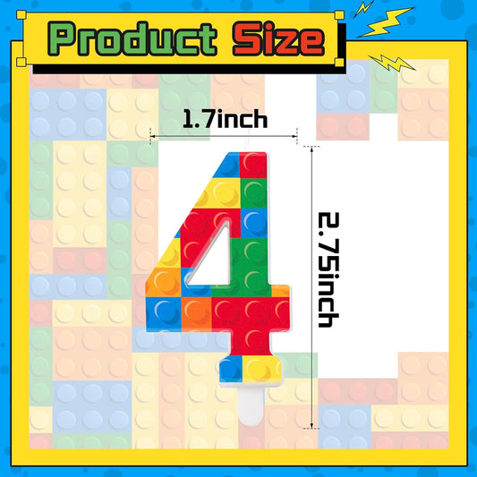 Building Block Themed Birthday Candle Number 4 Candle Birthday Party Decoration Cake Topper for Building Block Party Decoration Theme Parties Supplies (Number 4)