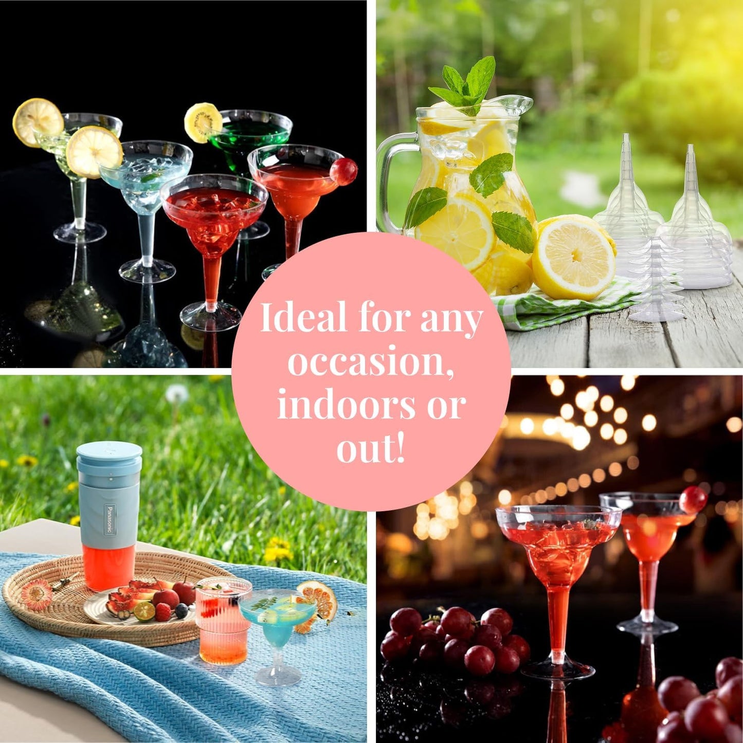 Prestee 50 Clear Plastic Margarita Glasses, 12oz - Heavy Duty Margarita Glasses Disposable for Cinco de Mayo Party Decorations, Taco Party, Plastic Cocktail Cups