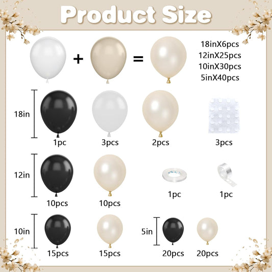 Pearl Sand White and Black Balloon Arch Kit, Double Stuffed White Sand Black Balloons Garland 18/12/10/5 Inch Pearl Balloons for Baby Shower Birthday Wedding Bridal Shower Party Decor