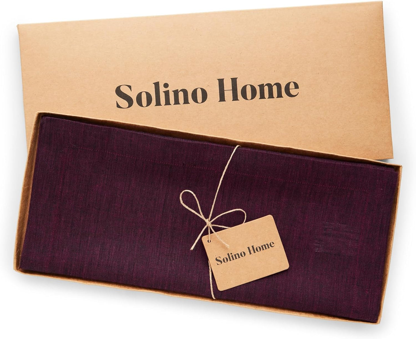 Solino Home Linen Chambray Burgundy Table Runner 120 Inches Long - Athena, 100% Pure Linen 14 x 120 Inch Table Runner for Fall, Autumn, Thanksgiving, Christmas
