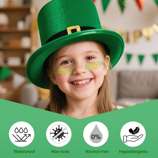 Chameleon Green Body Hair Glitter Stick,Gold Green Face Glitter Elphaba Costume Accessories,Waterproof Shimmer St Patrick's Day Outfit for Women,Mardi Gras Rave Singer Concert Makeup