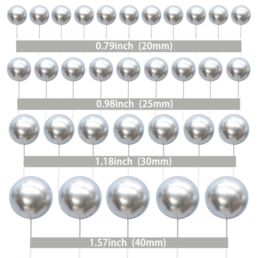 Gyufise 30Pcs Mini Balloon Cake Topper Foam Ball Cake Picks Cupcake Faux Pearl Balls DIY Cake Insert Topper Decoration for Anniversary Graduation Birthday Party Baby Shower Silver