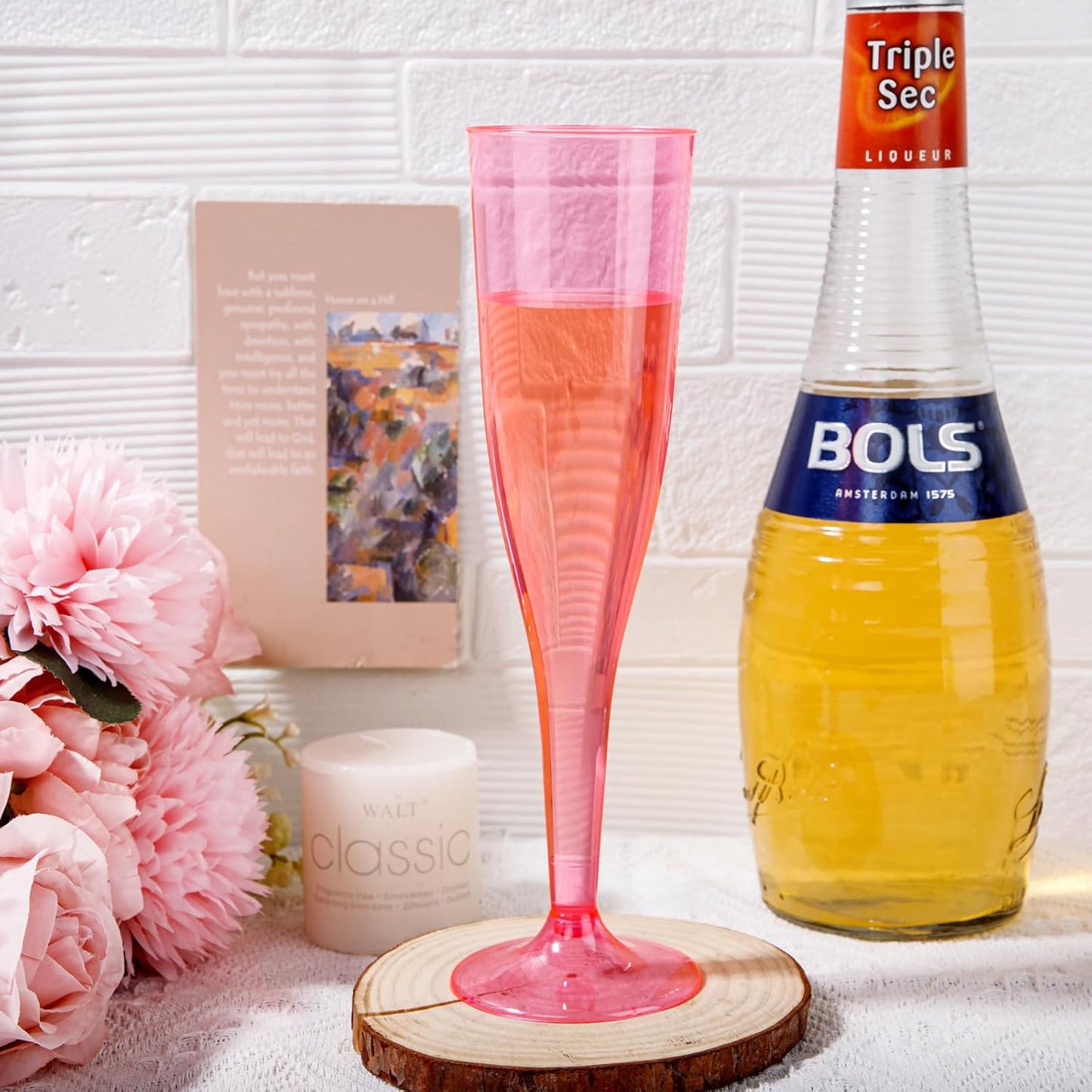 WDF 36 Pack Clear Pink Plastic Champagne Flutes - 7OZ Pink Champagne Flutes Plastic, Champagne Glasses Disposable for Party
