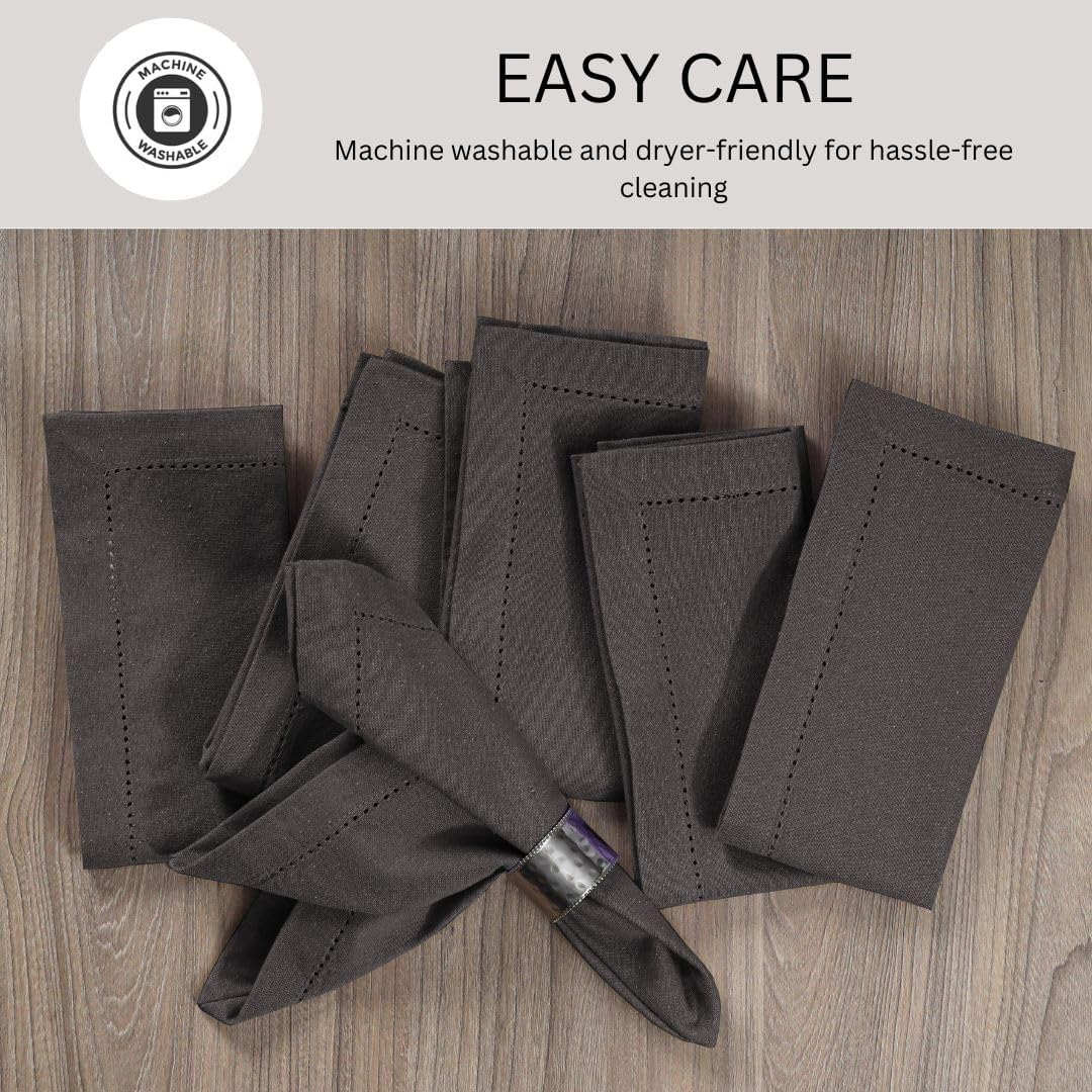 Hemstitch Cloth Dinner Napkins 100% Cotton Set of 12 - for Dining Special Occasions Weddings Parties Holidays Easter - Soft Durable Washable - 18x18 Inch Table Cloth Napkins Charcoal Grey